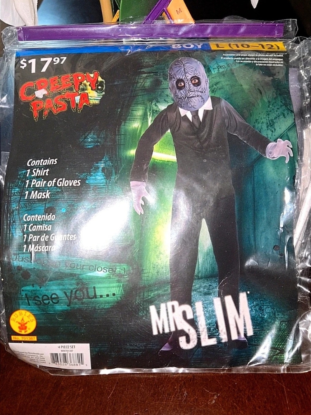 'Mr. Slim' Boys Black Costume with Mask and Gloves Sz L 10/12
